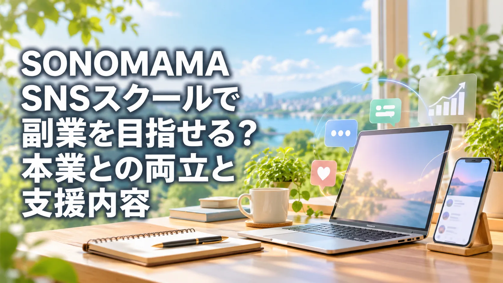 SONOMAMA SNSスクールで本業と両立しながら副業を目指す学習環境を表したデスク風景
